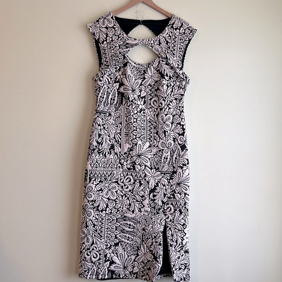Anthropologie Jacquard Cut Out Black and White MIDI Dress - Picture 4 of 10
